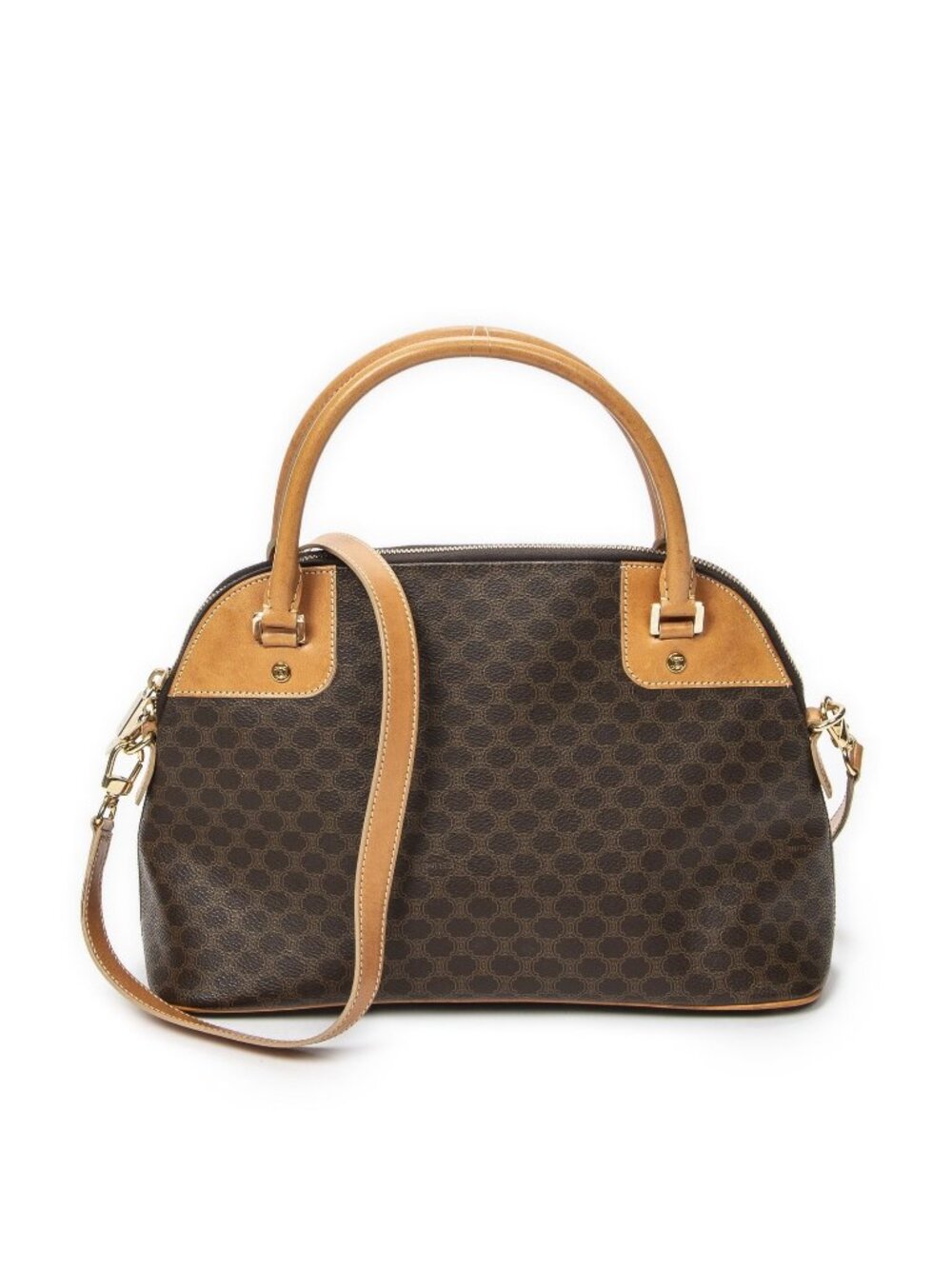 Celine Vintage Convertible Dome Tote Bag Brown Macadam Canvas